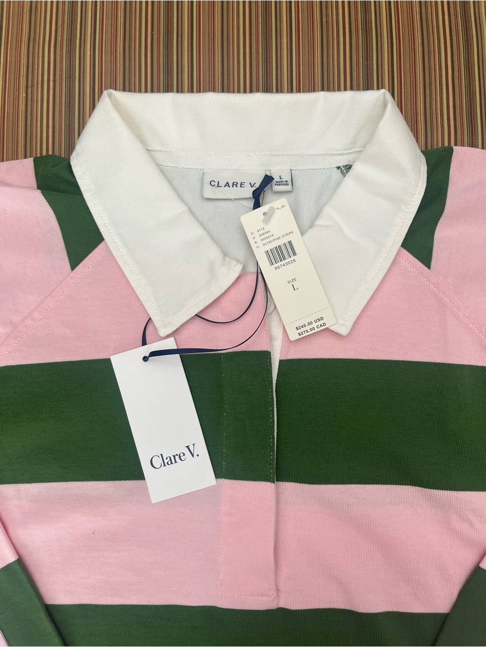 Clare V Pink and Green Striped Rugby Polo - Picture 7 of 8